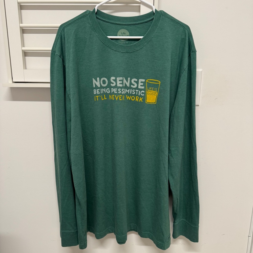 Life is Good Mens Crusher Tee XXL Green Long Sleeve Graphic T-Shirt Pessimistic - Picture 2 of 10